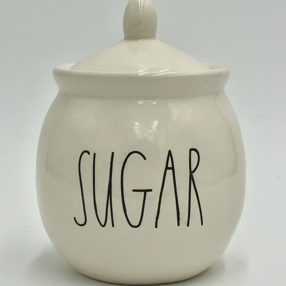 Rae Dunn White Dimpled Ceramic Sugar Small Canister With Lid Round - Picture 1 of 9